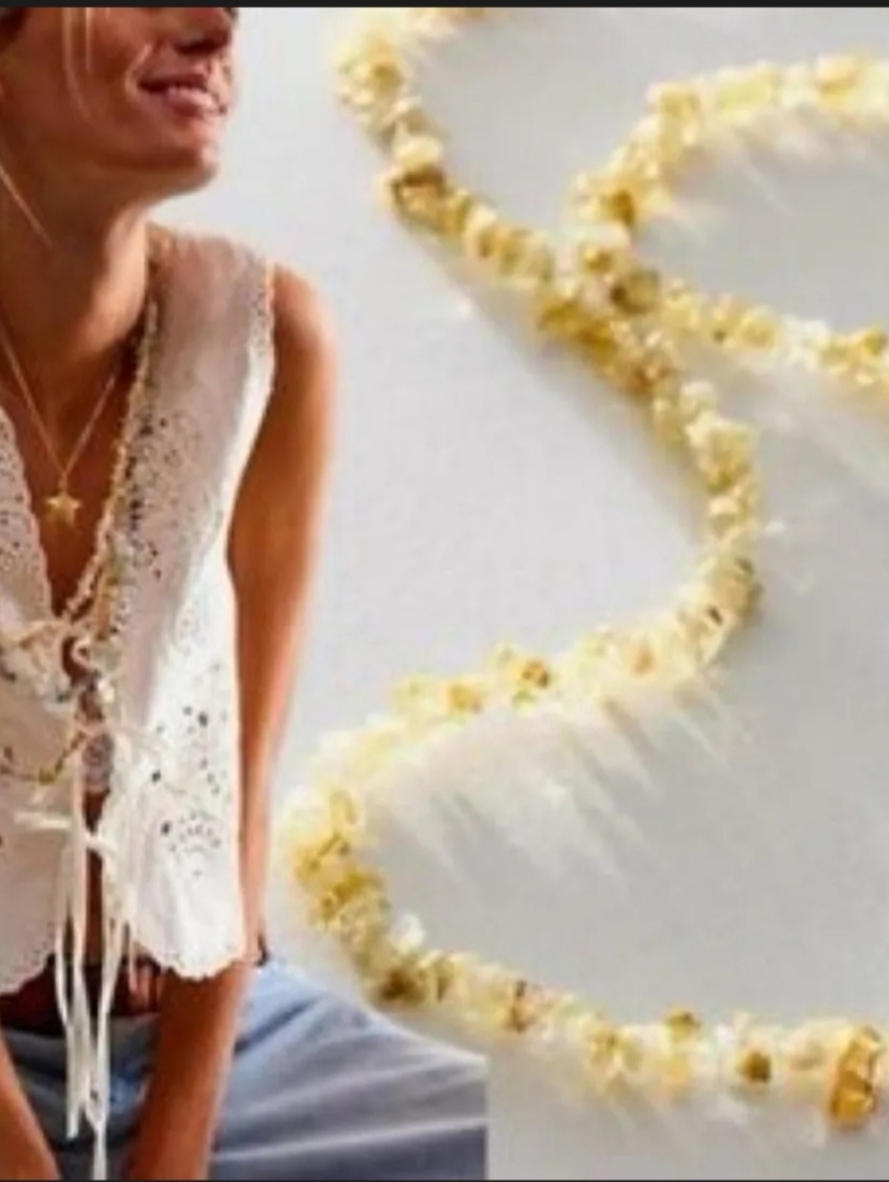 Free People Single Strand Beaded Necklace Citrine NWT -